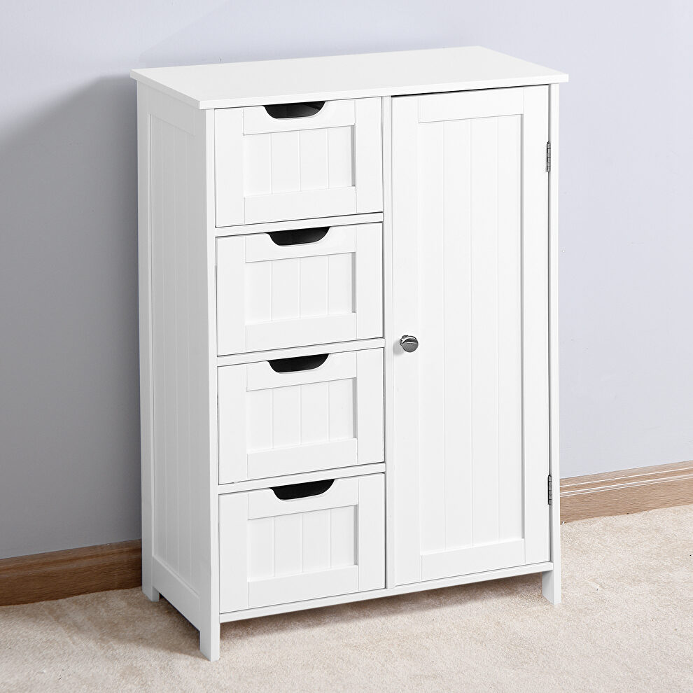White bathroom storage cabinet floor cabinet with adjustable shelf and drawers by La Spezia