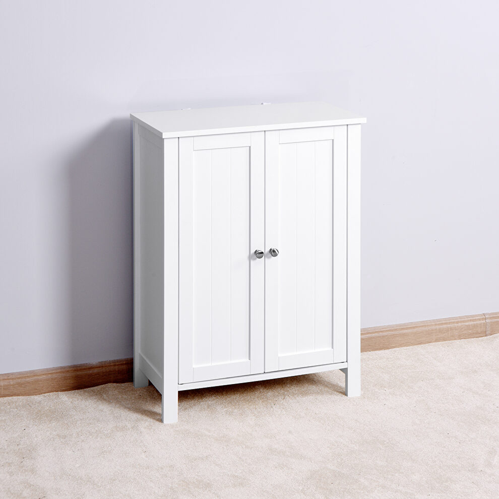 Bathroom floor storage cabinet with double door adjustable shelf in white by La Spezia