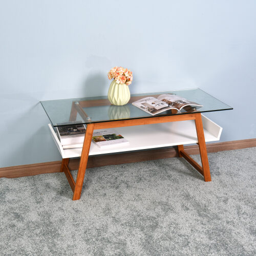 Modern living room coffee table and side table in stylish mix glass top with natural bamboo frame by La Spezia