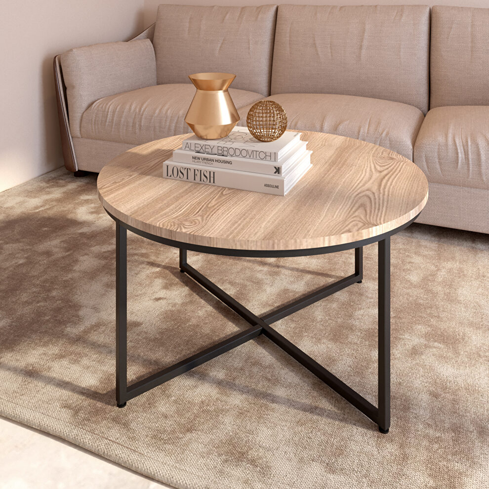 Light brown modern round metal coffee table by La Spezia