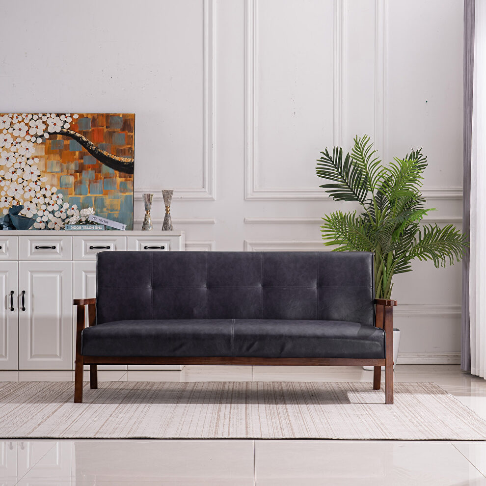 Black pu leather /wooden arms 3p sofa by La Spezia
