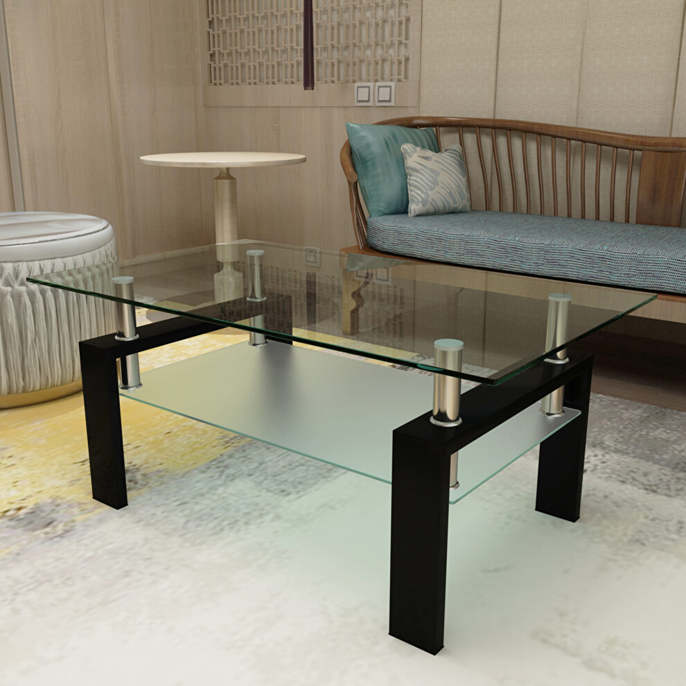 Glass top and black finish base rectangle coffee table by La Spezia