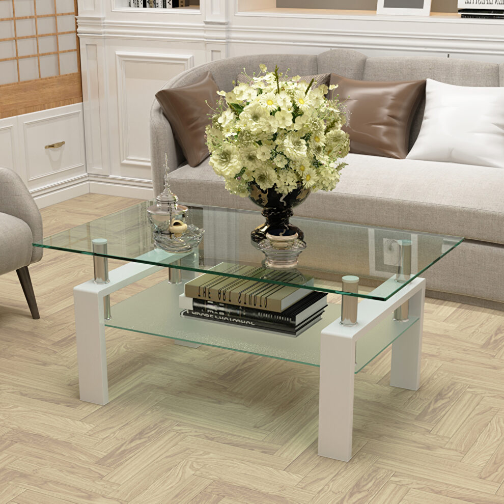 Glass top and white finish base rectangle coffee table by La Spezia