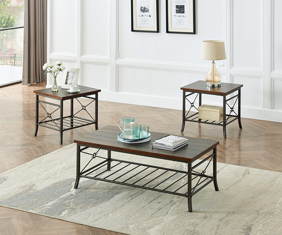 Cocktail table set of 3pk for living room, 3-piece occasional table set 1 cocktail and 2 end table sets by La Spezia