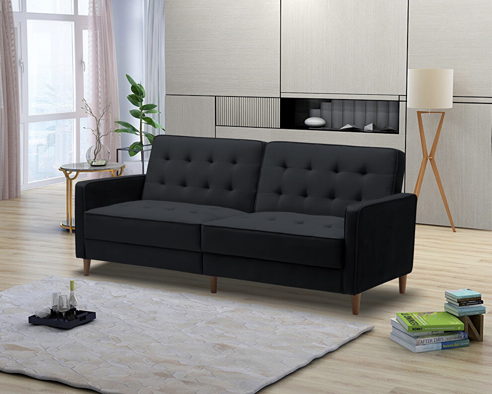 Square arms modern black velvet upholstered sofa bed by La Spezia