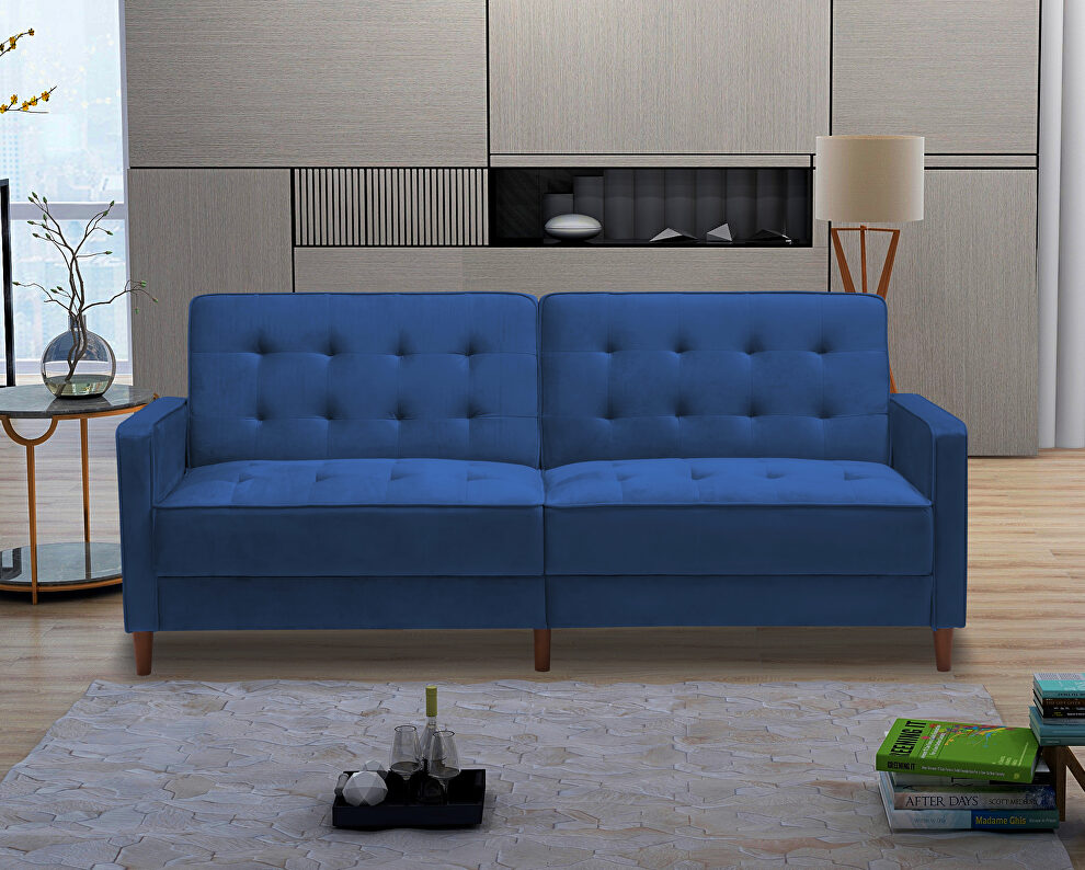 Square arms modern blue velvet upholstered sofa bed by La Spezia