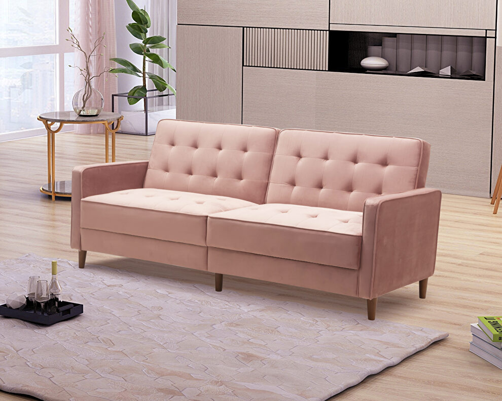 Square arms modern pink velvet upholstered sofa bed by La Spezia