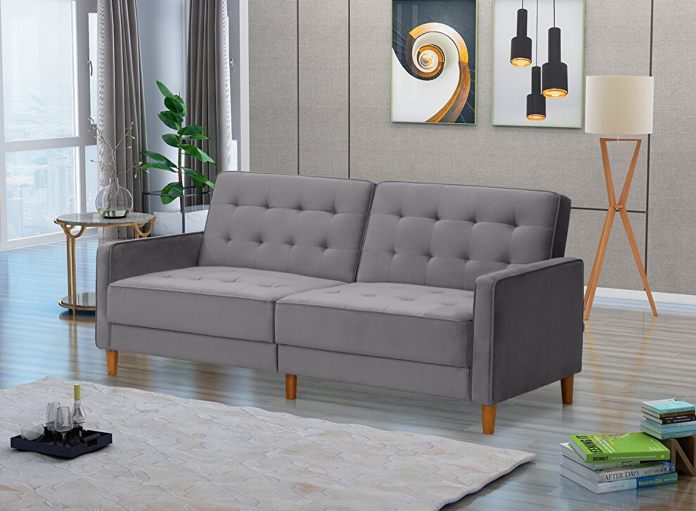 Square arms modern gray velvet upholstered sofa bed by La Spezia