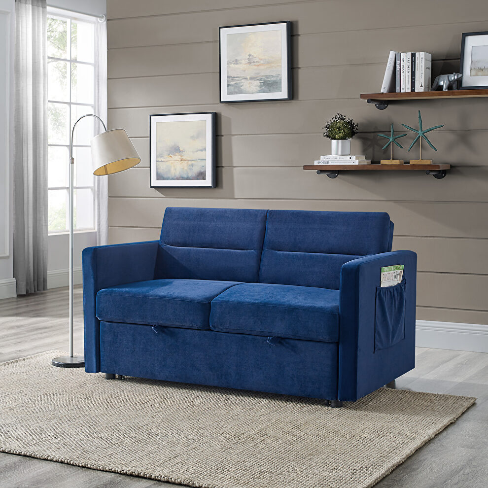 Blue velvet loveseats sofa bed with pullout bed by La Spezia