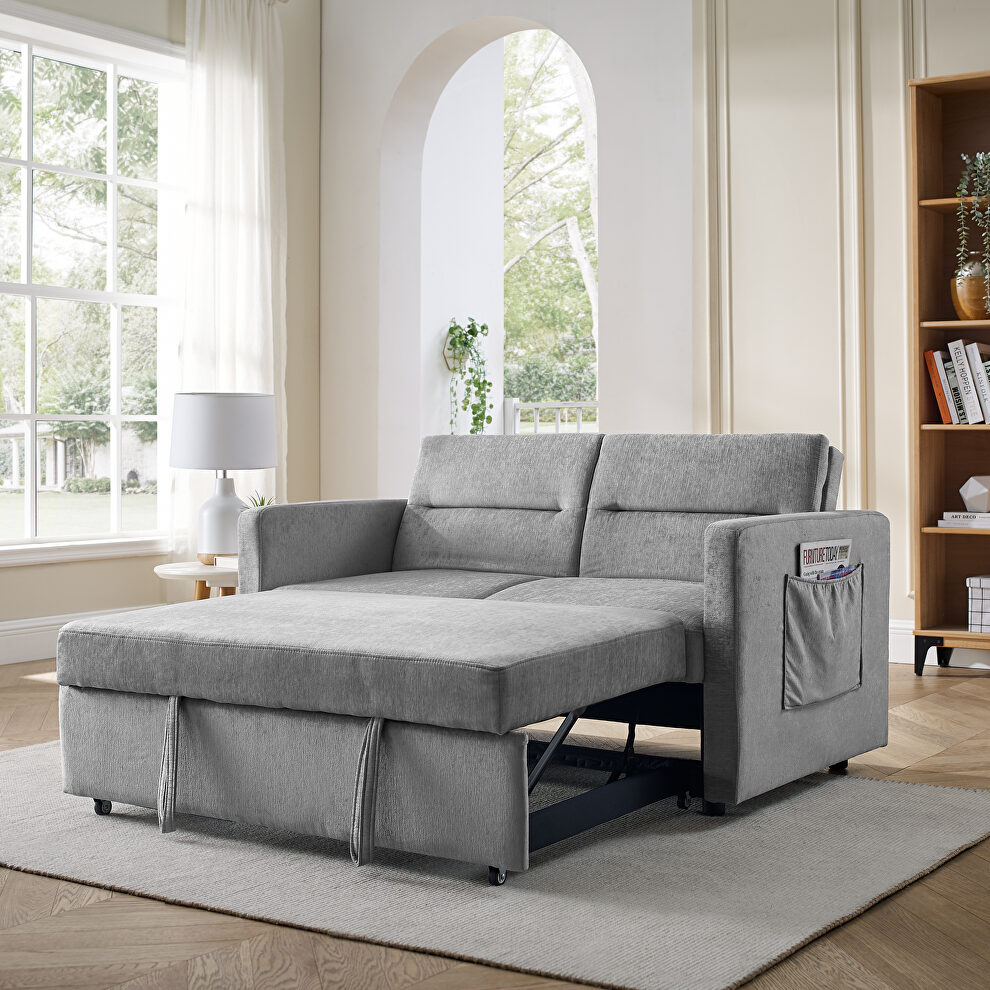 Gray chenille loveseats sofa bed with pullout bed by La Spezia
