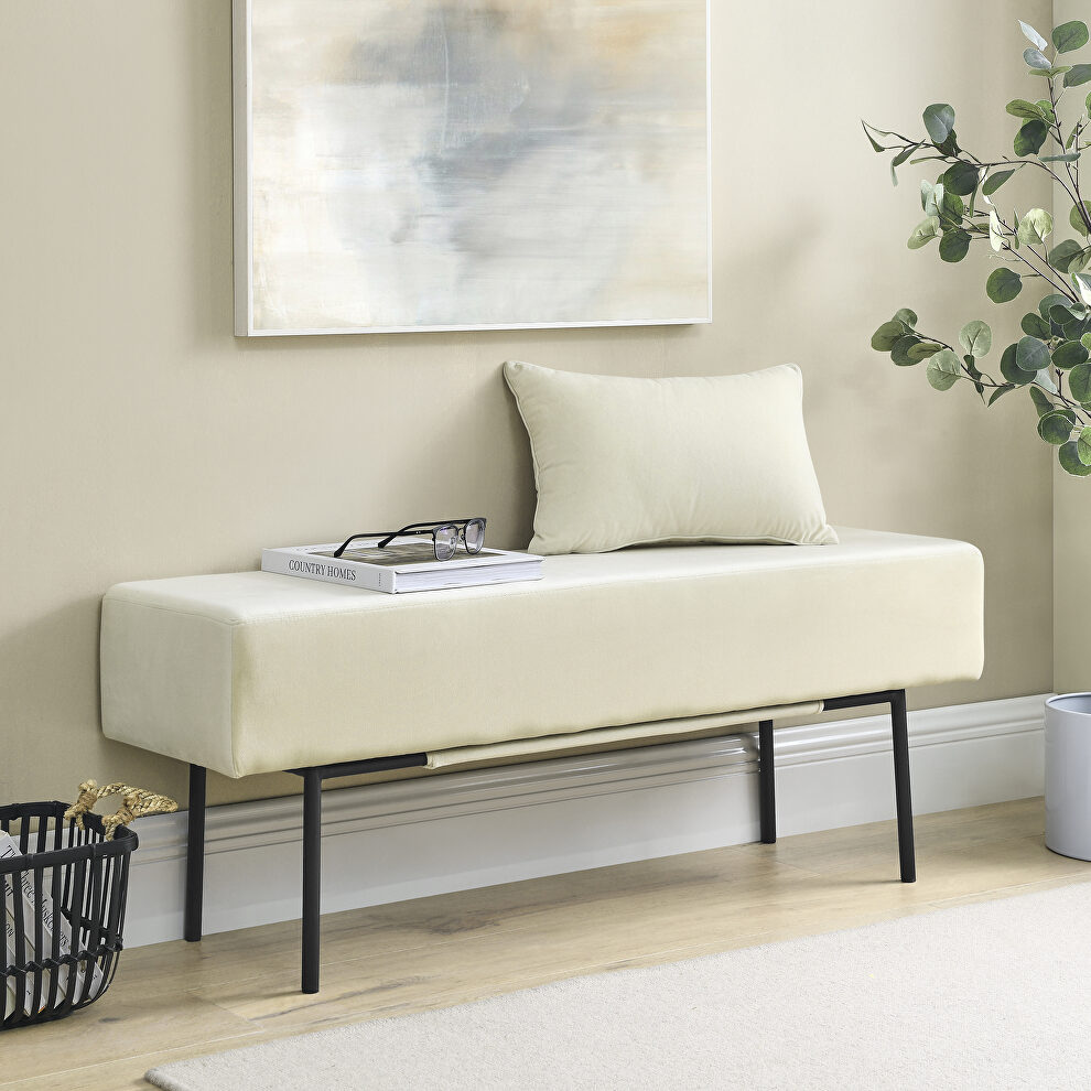 Contemporary style velvet upholstered bench in beige by La Spezia