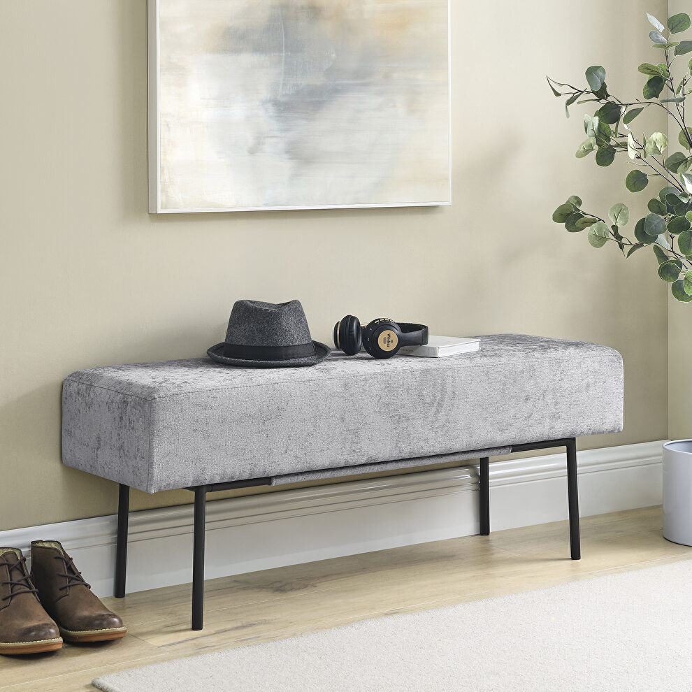 Contemporary style velvet upholstered bench in gray by La Spezia