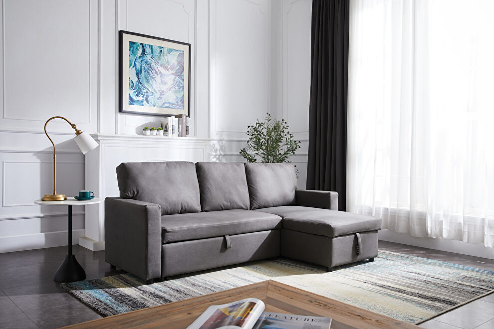 Gray stone fabric sectional sofa with pulled out bed by La Spezia