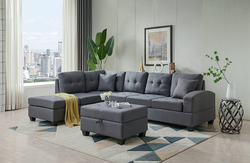 Gray fabric sectional 3-seaters sofa with reversible chaise by La Spezia