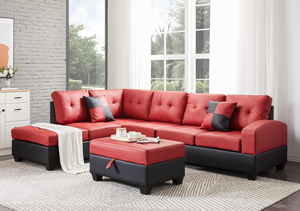 Red pu sectional 3-seaters sofa with reversible chaise by La Spezia
