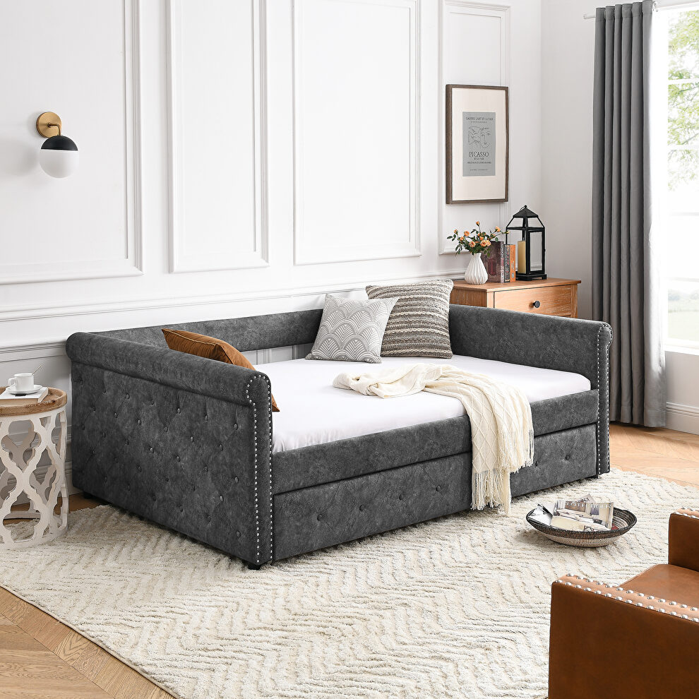 Upholstered tufted daybed with trundle in gray by La Spezia