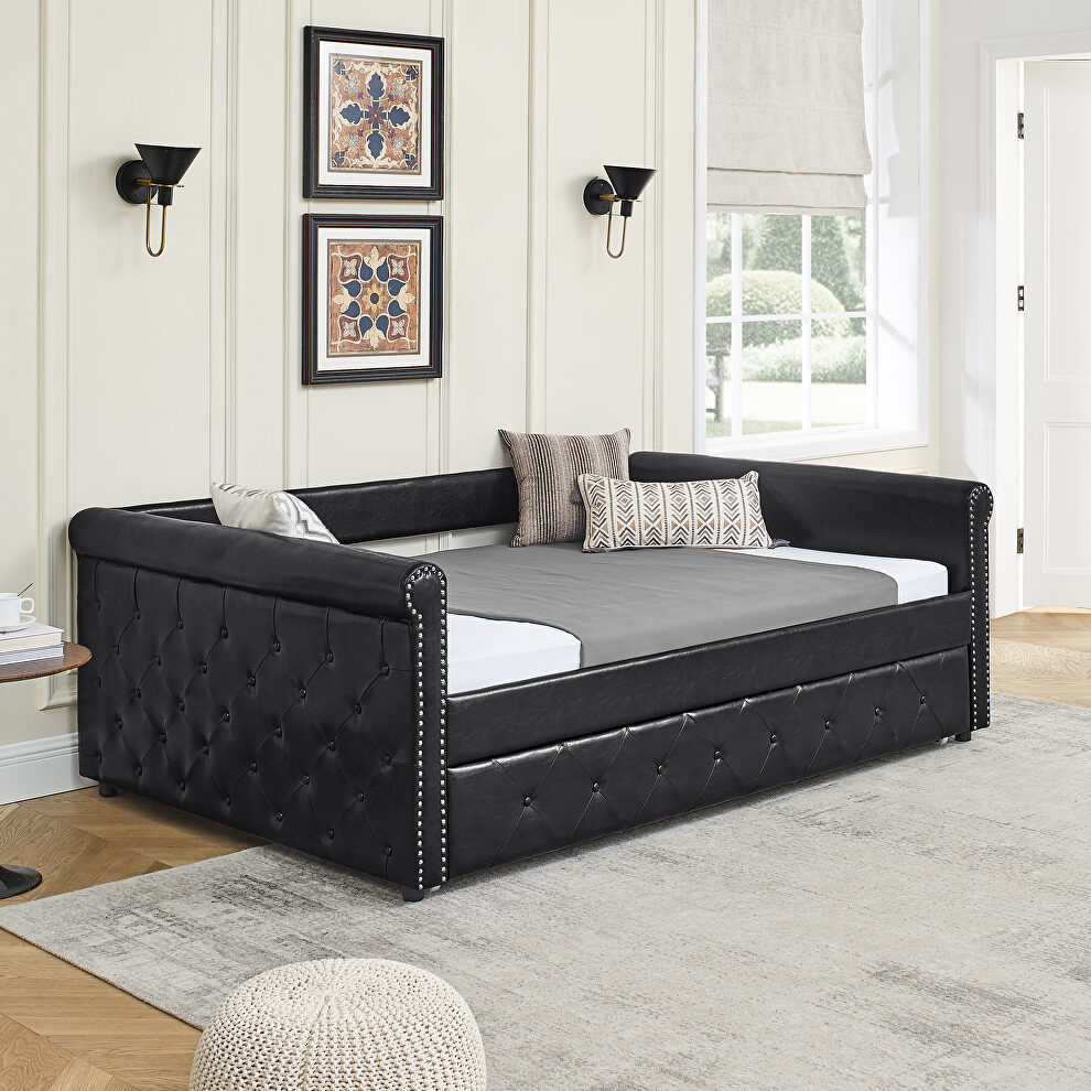 Black pu upholstery tufted daybed with trundle by La Spezia