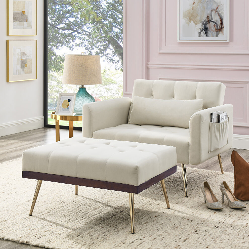Beige recline sofa chair with ottoman by La Spezia