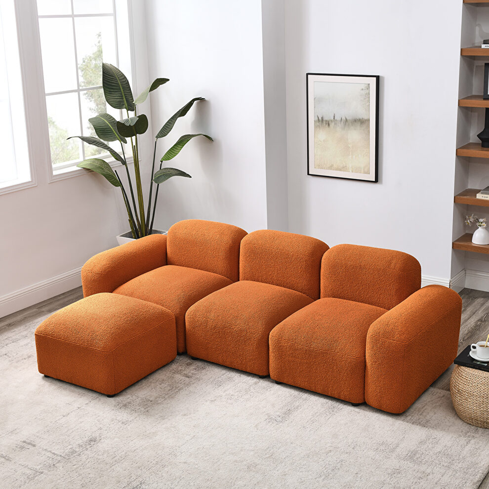 Orange teddy fabric l-shape modular sectional sofa by La Spezia