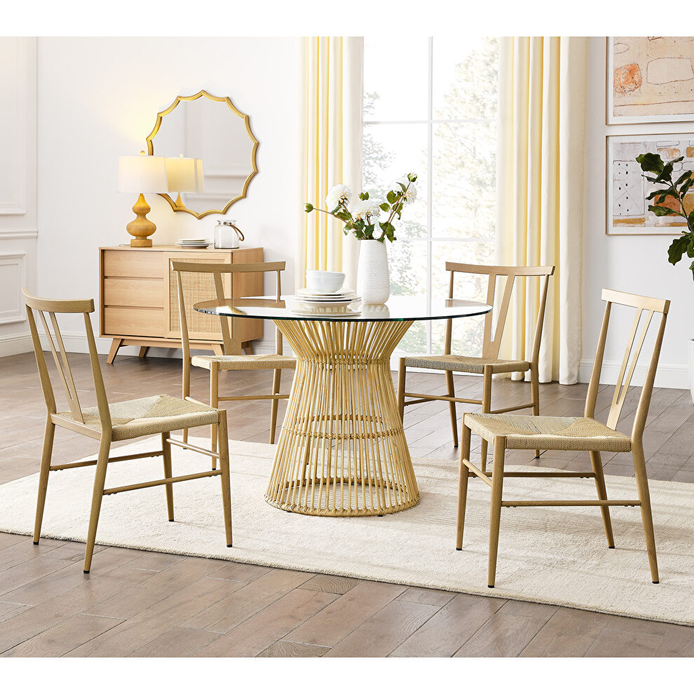 5 pieces round tempered glass top dining table and metal dining chair by La Spezia