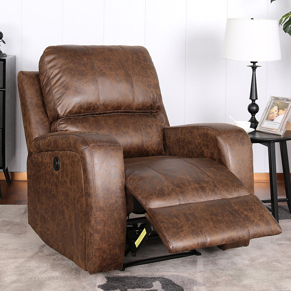 Nut brown bonded pu leather power electric recliner chair with usb charge port by La Spezia