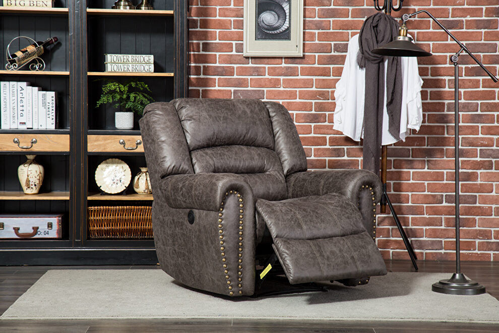 Electric recliner chair w/breathable gray bonded leather by La Spezia