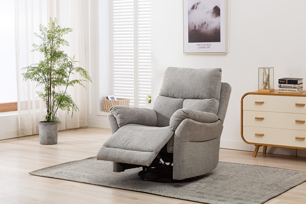 Swivel rocker gray fabric manual recliner chair by La Spezia