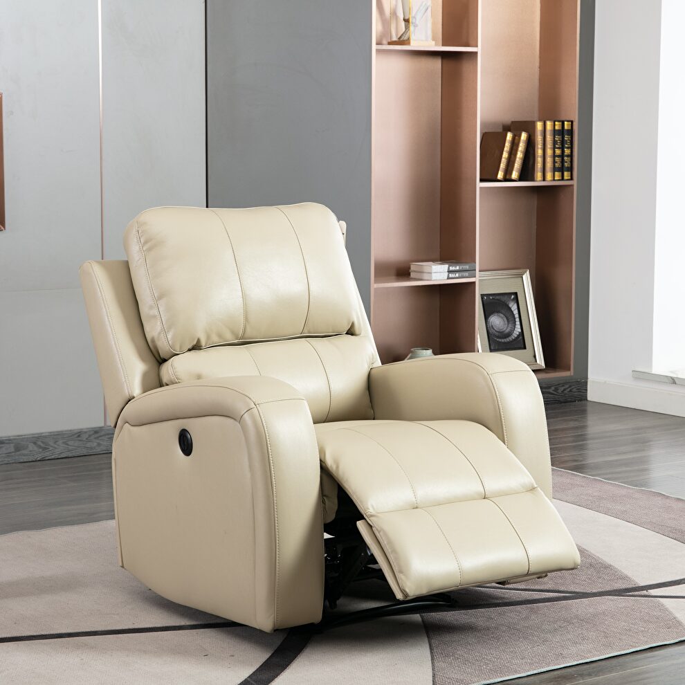 Comfortable cream air leather power recliner with usb charging port by La Spezia