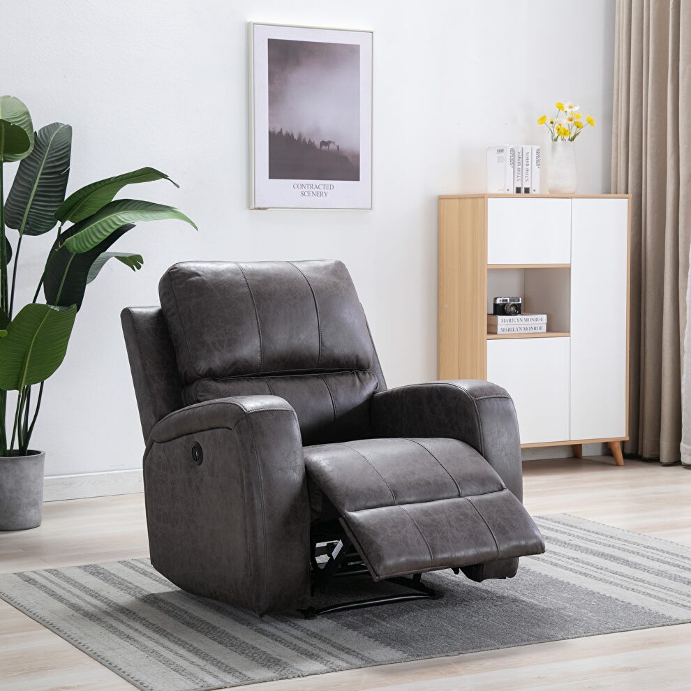 Comfortable smoky gray suede leather power recliner with usb charging port by La Spezia
