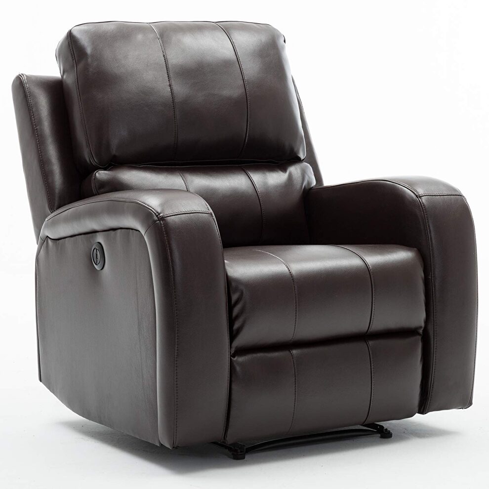 Comfortable brown air leather power recliner with usb charging port by La Spezia
