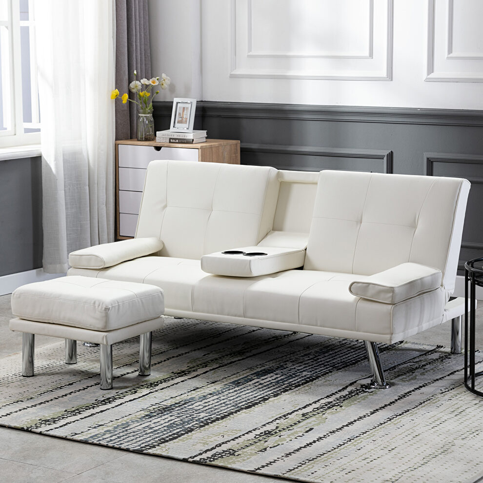 Sofa bed white air leather modern convertible folding futon by La Spezia
