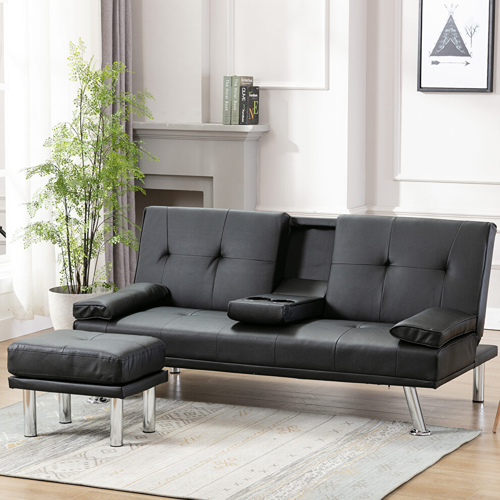 Sofa bed black air leather modern convertible folding futon by La Spezia