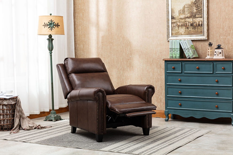 Brown genuine leather manual ergonomic recliner by La Spezia