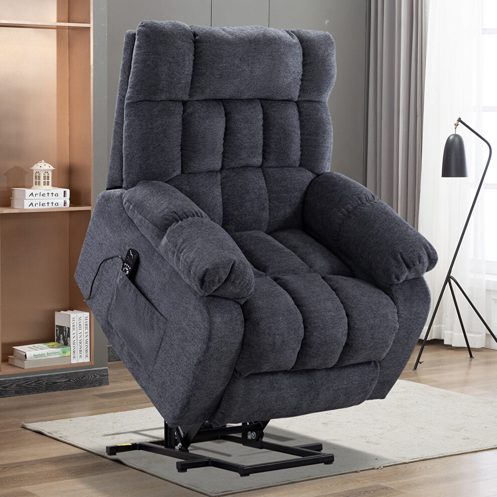 Blue chenille electric lift recliner with heat therapy and massage by La Spezia