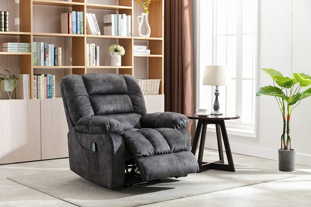 Gray soft fabric massage recliner chair with heat and vibration by La Spezia