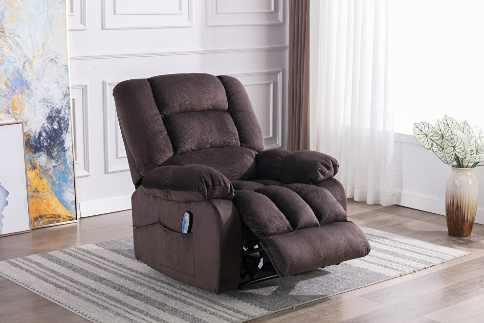 Massage recliner chair with heat and vibration, coffee soft fabric lounge chair by La Spezia