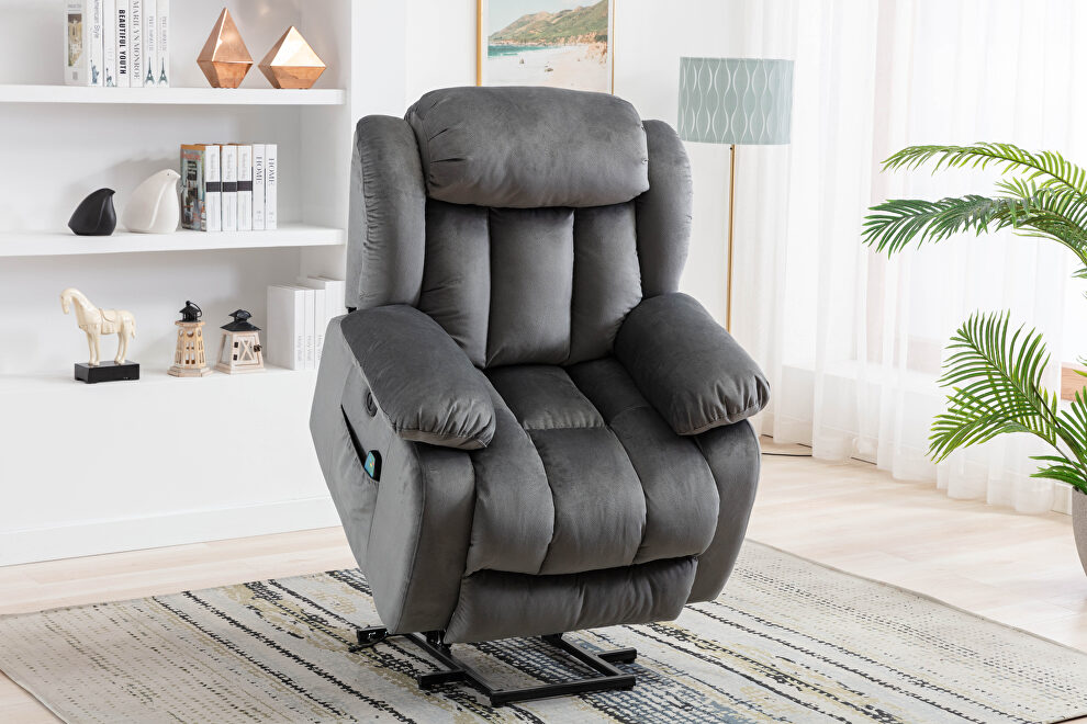 Gray velvet electric massage lift recliner with heating and vibration function by La Spezia
