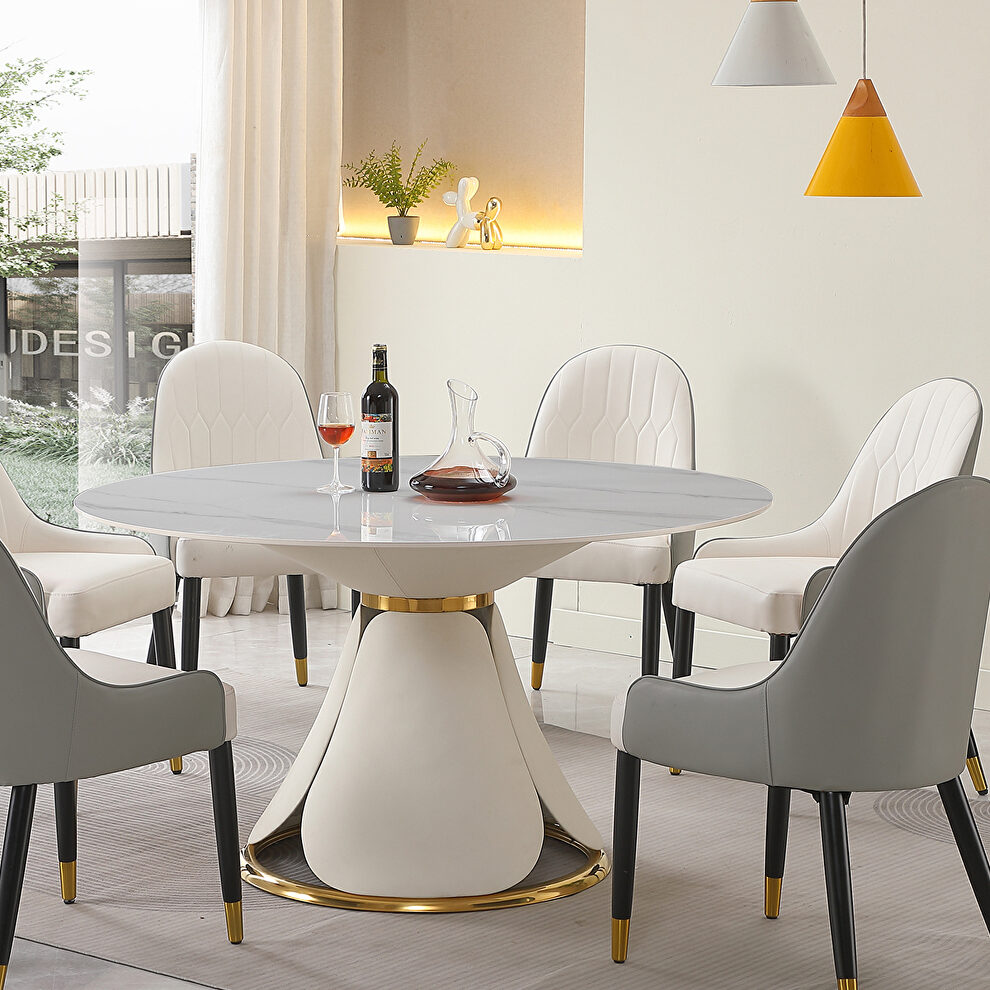 53 modern sintered stone round dining table with stainless steel base by La Spezia
