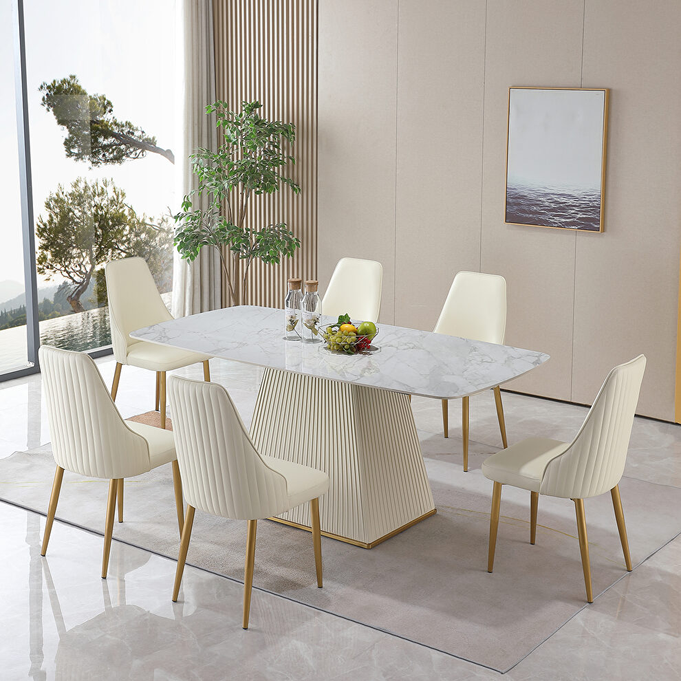 Sintered stone square pedestal base contemporary dining table with 6 pcs chairs by La Spezia