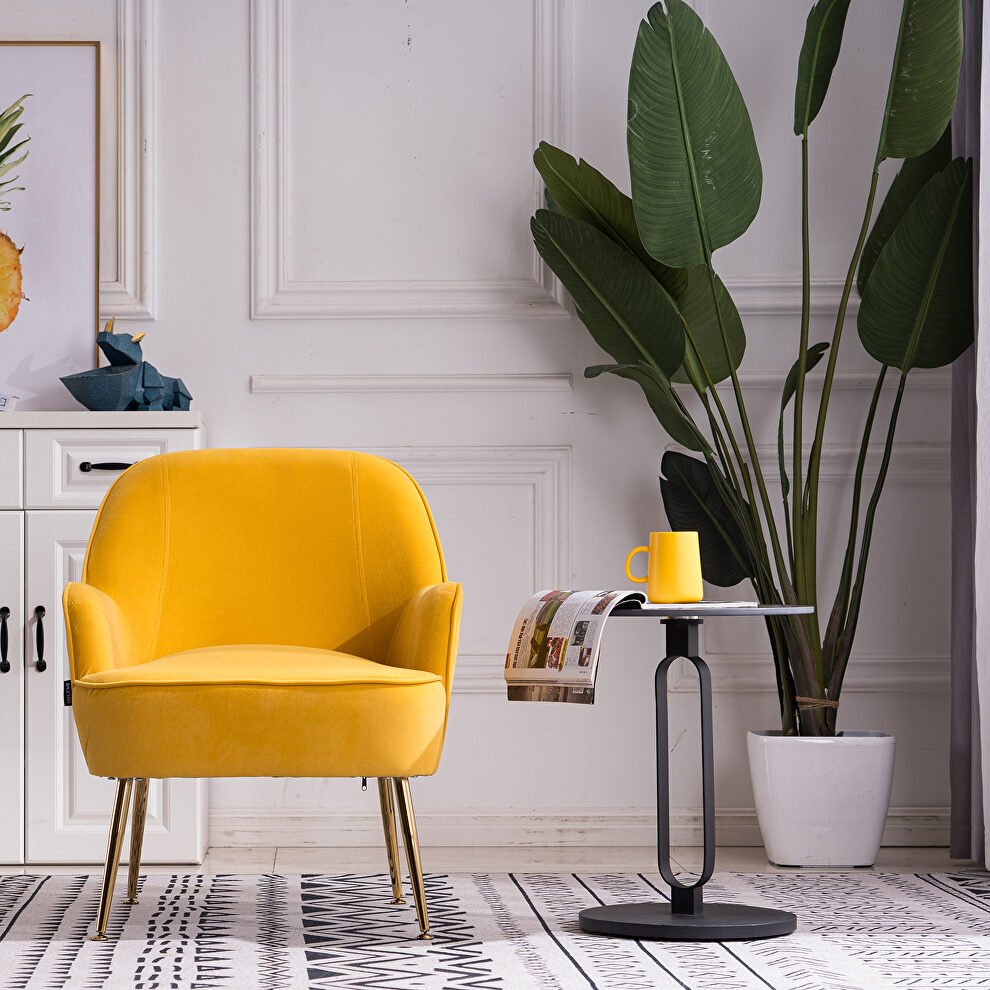 Modern soft velvet material yellow ergonomics accent chair by La Spezia