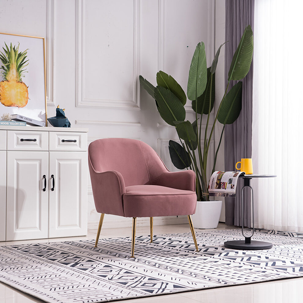 Modern soft velvet material pink ergonomics accent chair by La Spezia