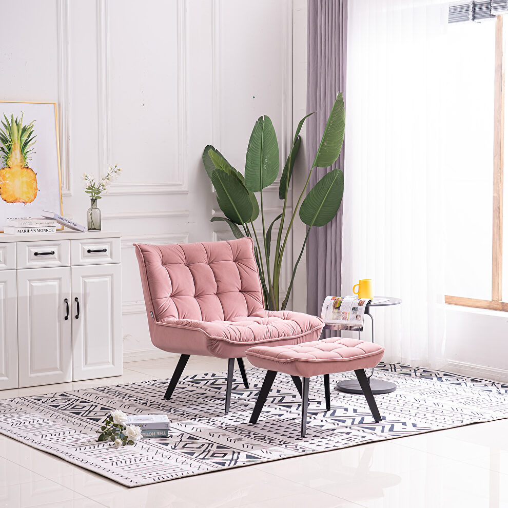 Modern pink soft velvet material accent chair with ottoman by La Spezia