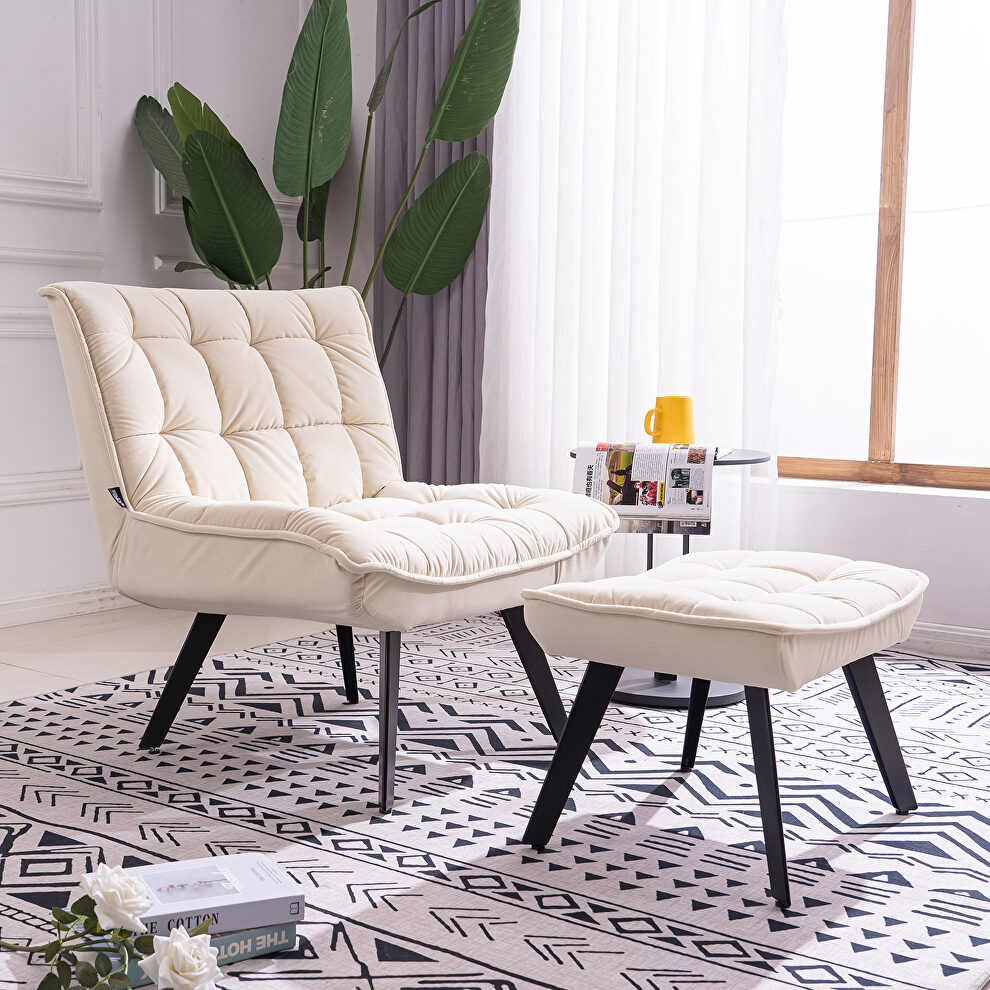 Modern white soft velvet material accent chair with ottoman by La Spezia