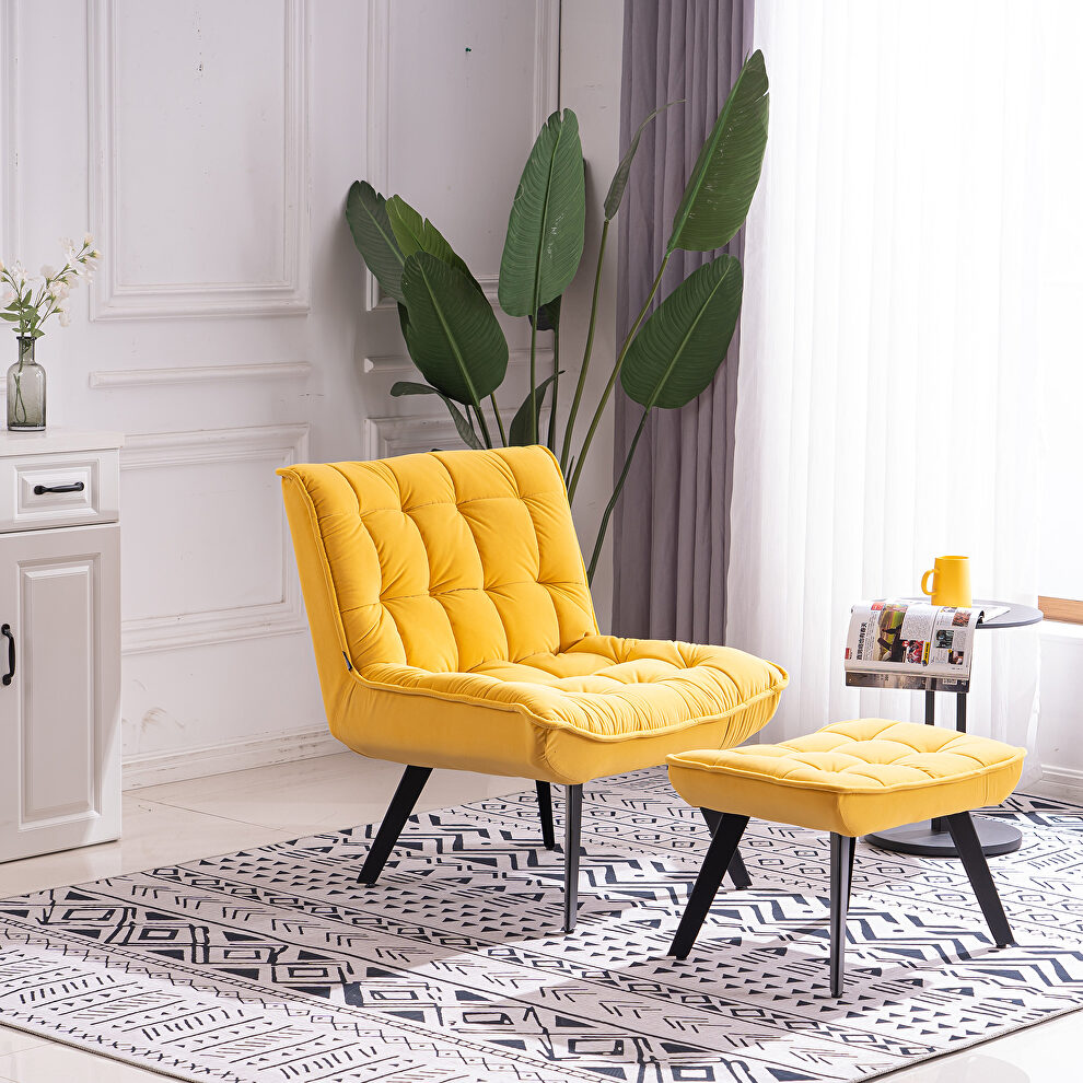 Modern yellow  soft velvet material accent chair with ottoman by La Spezia