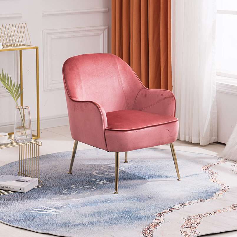 Modern soft velvet material red ergonomics accent chair by La Spezia