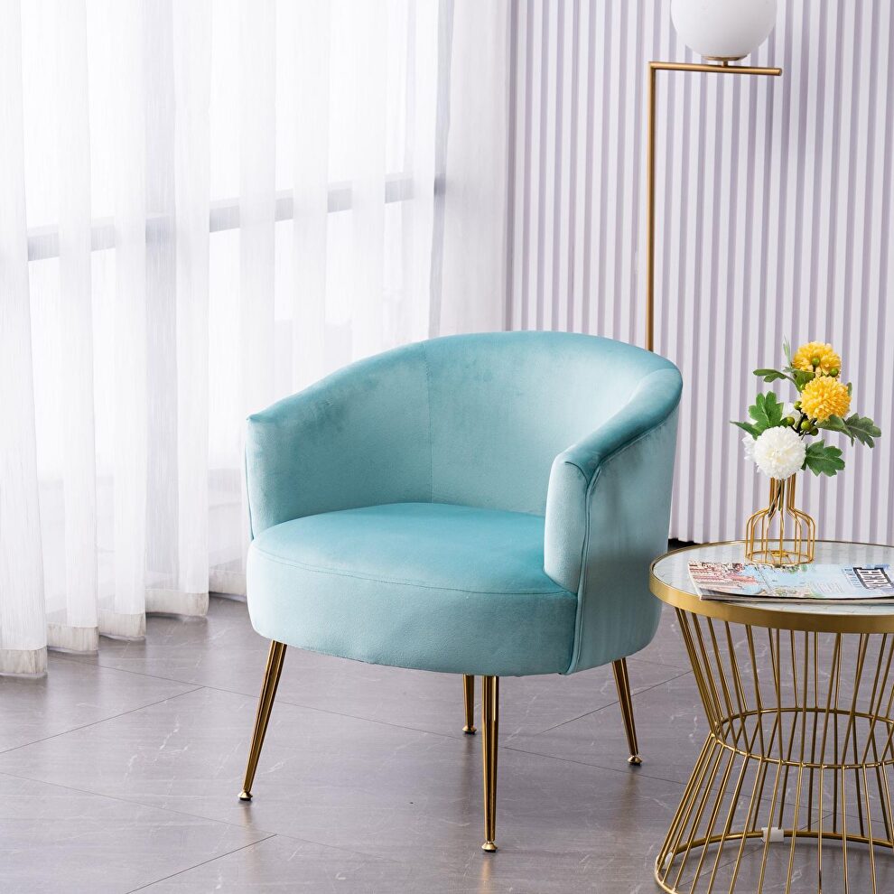 Cyan velvet accent chair with gold metal legs by La Spezia