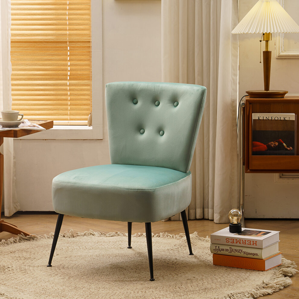 Velvet fabric accent slipper chair in light blue by La Spezia