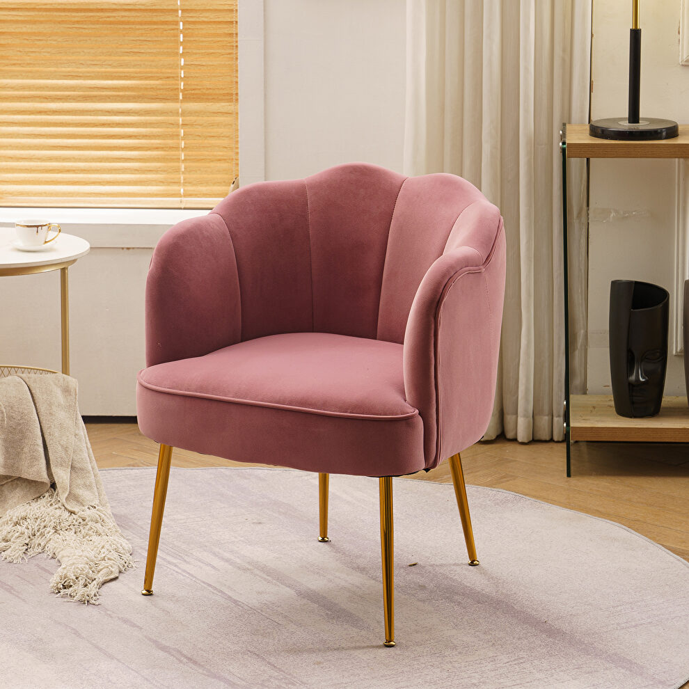 Pink velvet fabric accent chair with gold legs by La Spezia