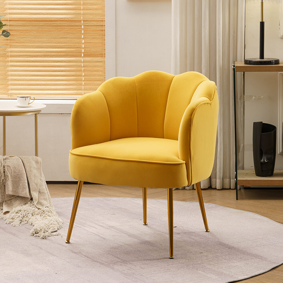 Yellow velvet fabric accent chair with gold legs by La Spezia