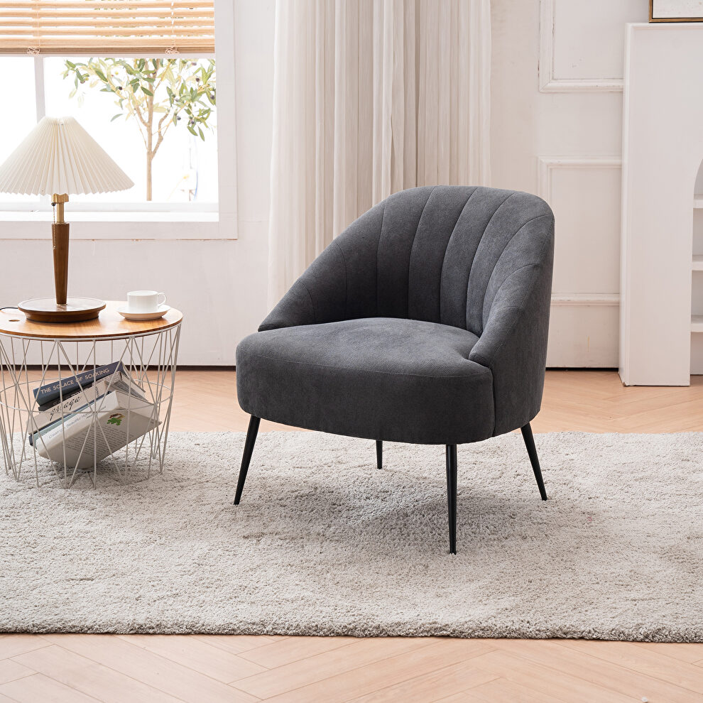 Cotton linen fabric accent chair with black metal legs in dark gray by La Spezia